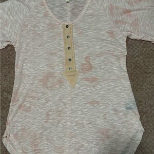 POL Pink and Cream Button Henley Top